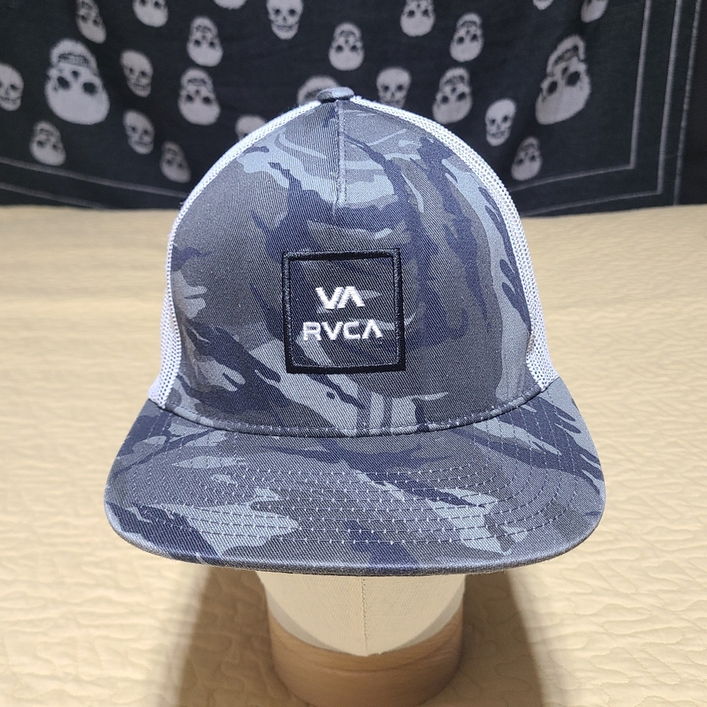 RVCA Camo logo patch trucker snapback hat